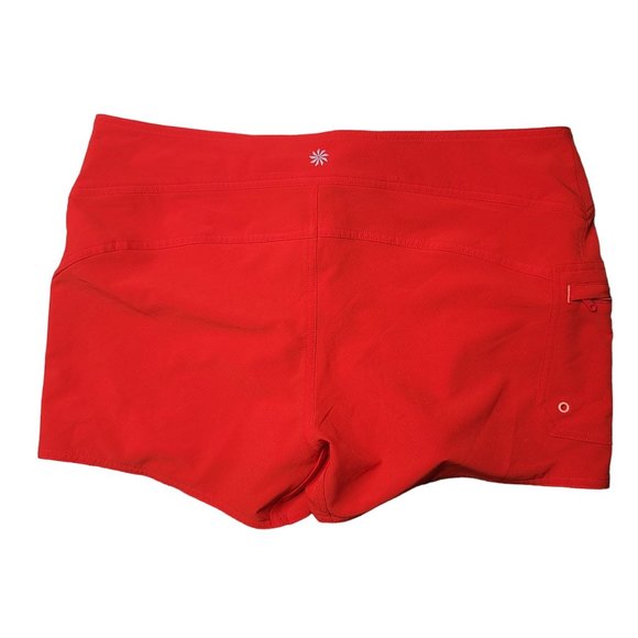 Athleta Swim Shorts Woman’s size 14 Drawstring With Zip Side Pocket Unlined red - Picture 2 of 3